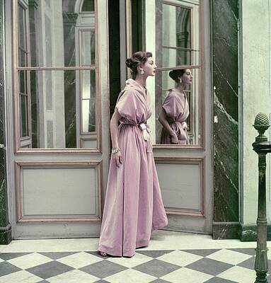Reflection Wall Art featuring the photograph Model Wearing A Pink Gown By Balenciaga by Frances McLaughlin-Gill