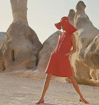 Desert Photograph - Model Wearing A Red Linen Dress By Joan Leslie by Henry Clarke