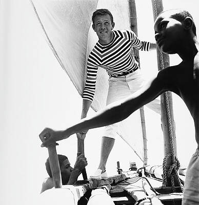 6 Wall Art featuring the photograph Model Wearing A Striped Marlboro Sweater by Chadwick Hall