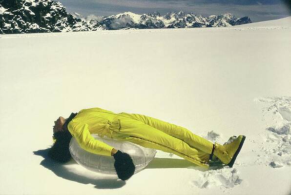Mountain Photograph - Model Wearing A Yellow Jump Suit by Arnaud de Rosnay