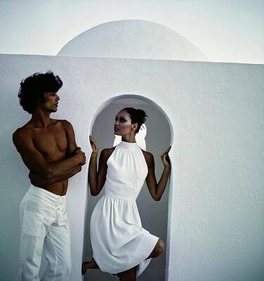 Wall Art featuring the photograph Model Wearing An Adele Simpson Dress by Raymundo de Larrain