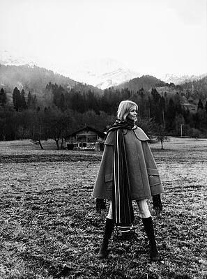 Monochrome Photograph - Model Wearing Mainstreet Fashions Cape by Franco Rubartelli