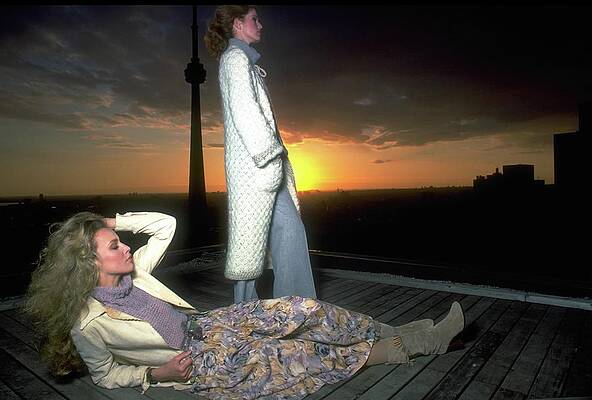 Floral Wall Art featuring the photograph Models On A Roof At Sunset by Albert Watson