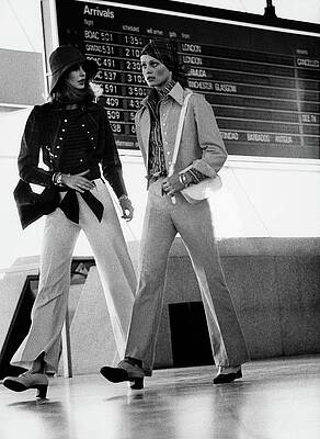 Models at Airport Wearing Pantsuits Photograph
