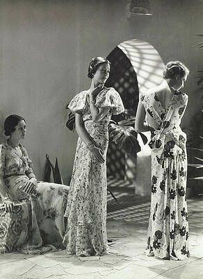 Models in 1930s Floral Dresses Wall Art