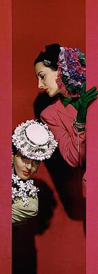 Lace Wall Art featuring the photograph Models Wearing Hats by John Rawlings