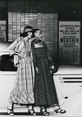 Antique Photograph - Models Wearing Patterned Clothing By A Car by Kourken Pakchanian