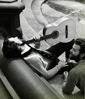 Staircase Photograph - Models With A Guitar On A Staircase by Emma Gene Hall