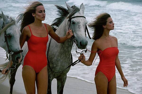 Models Walking Horses on the Beach Wall Art