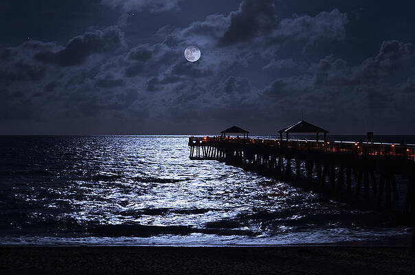 Moody Wall Art featuring the photograph Moon And Sea by Laura Fasulo