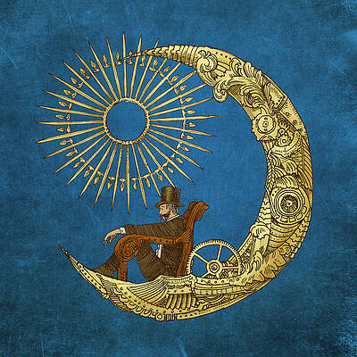 Steampunk Man on a Crescent Moon Wall Art
