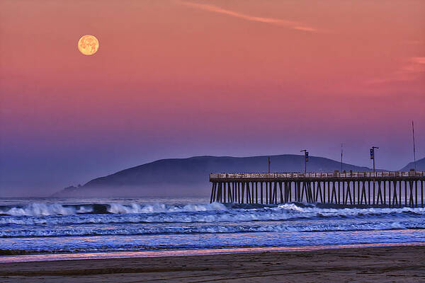 Moonlit Ocean Pier Photograph