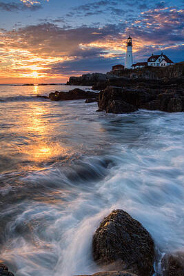 Maine Wall Art featuring the photograph Morning Light At Portland Head by Jeff Sinon