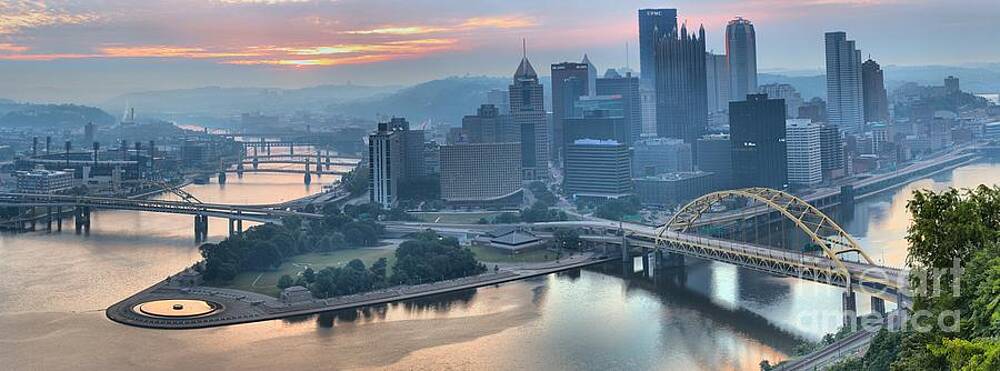 Sunrise Wall Art featuring the photograph Morning Light Over The City Of Bridges by Adam Jewell