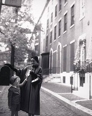 6 Wall Art featuring the photograph Mother And Son By A Mailbox by Horst P. Horst