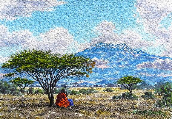Kenya Wall Art featuring the painting Shade For The Masai by Joseph Thiongo