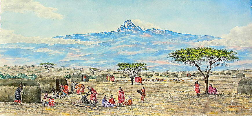 Kenya Wall Art featuring the painting Mountain Village by Joseph Thiongo