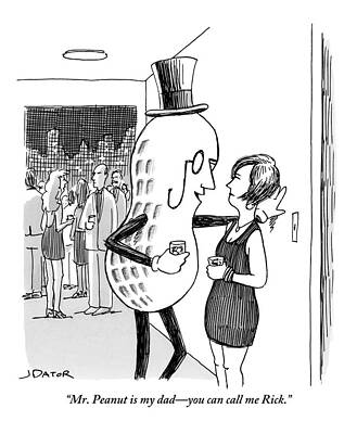 Dad Drawing - Mr. Peanut Tries To Pick Up A Woman At A Cocktail by Joe Dator