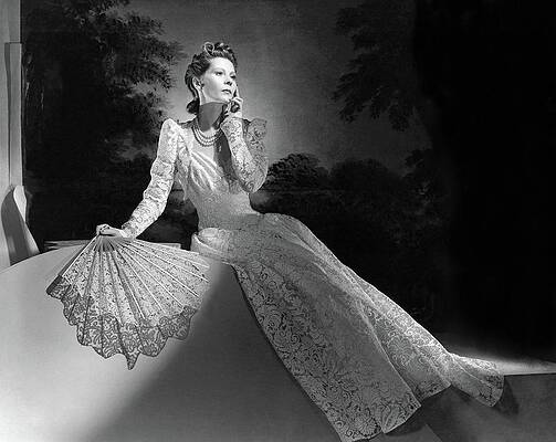 Lace Wall Art featuring the photograph Mrs. John Wilson Wearing A Lace Dress by Horst P. Horst