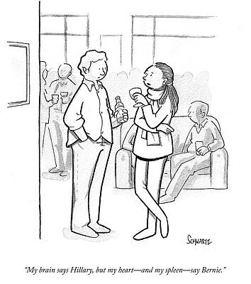 Brain Drawing - My Brain Says Hillary But My Heart And Spleen Say by Benjamin Schwartz