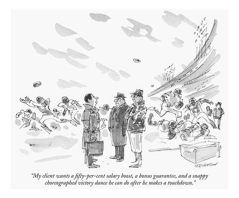 Athlete Wall Art featuring the drawing My Client Wants A Fifty-per-cent Salary Boost by James Stevenson