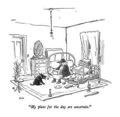 Humorous Morning in Bedroom Drawing