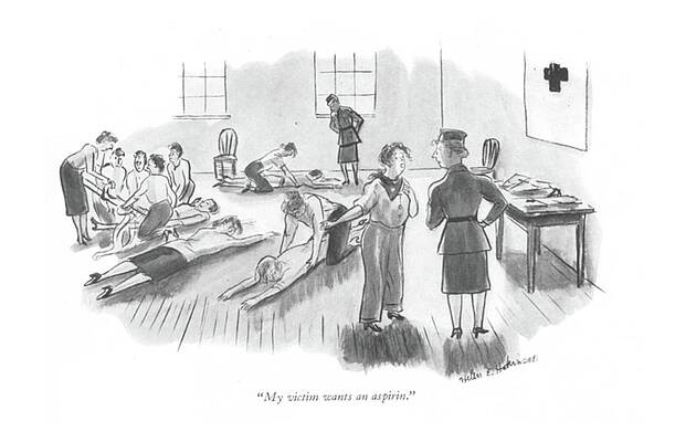 Pain Drawing - My Victim Wants An Aspirin by Helen E. Hokinson
