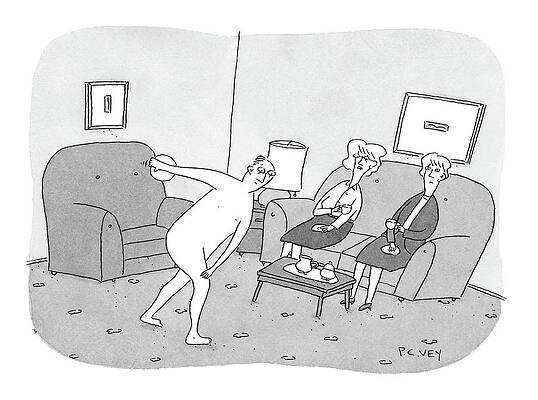 Naked Drawing - Naked Man About To Throw A Discus In His Living by Peter C. Vey