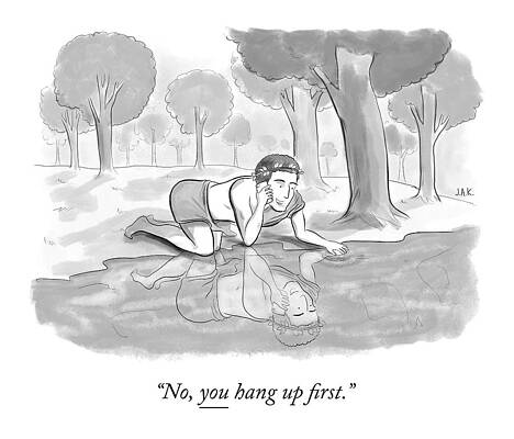 Reflection Wall Art featuring the drawing Narcissus Talking On The Phone by Jason Adam Katzenstein