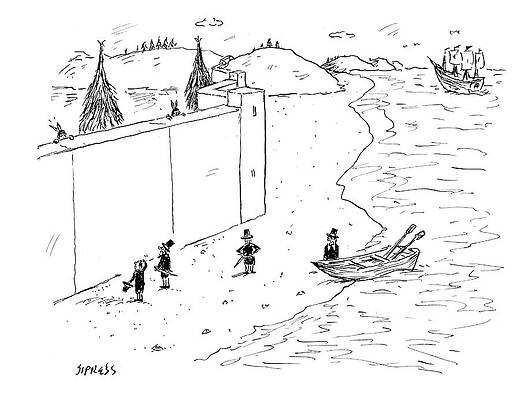 Cartoon Drawing - Native Americans Behind Wall by David Sipress