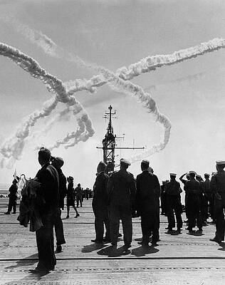 Watching Photograph - Navy And Visitors Watching Planes On The Uss by Kay Bell