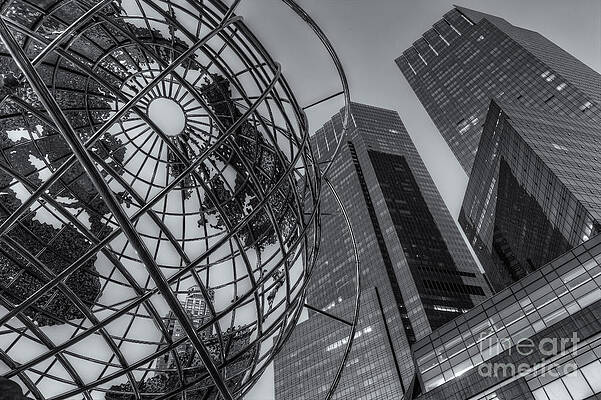 Contemporary Cityscape with Globe Sculpture Wall Art