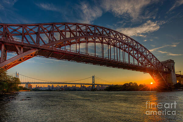 Reflection Wall Art featuring the photograph New York City Hell Gate Bridges Sunset by Clarence Holmes