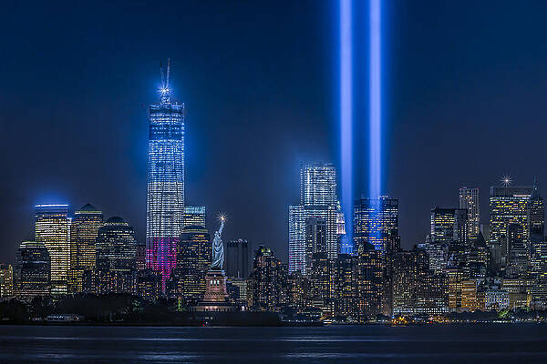 New York Skyline with Tribute in Light Wall Art