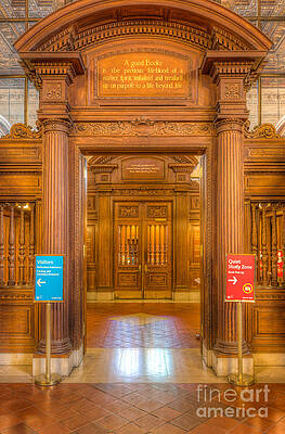 Vintage Library Entrance with Wooden Columns Wall Art
