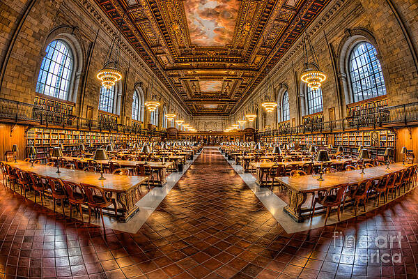 Grand Library Hall with Chandeliers Wall Art