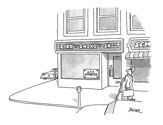 Shoot Wall Art featuring the drawing New Yorker April 12th, 1993 by Jack Ziegler