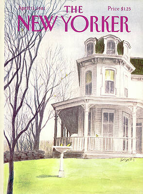 Victorian House with Birdbath Painting