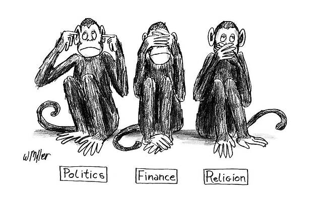 Monkey Drawing - New Yorker April 13th, 1987 by Warren Miller