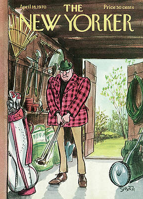 Golfer Practicing in Rustic Shed Painting