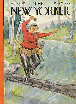 Fisherman Balancing on Log Painting