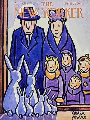 Family and Rabbits Window Shopping Painting