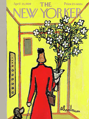 Woman with Flowers in Elevator Wall Art