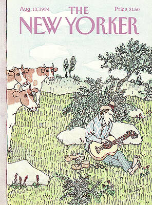 Man Playing Guitar Among Cows Wall Art