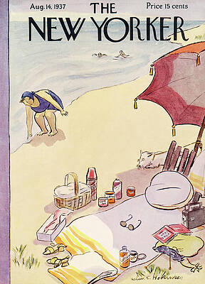 Vintage Beach Scene with Sunbather Wall Art