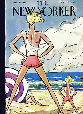 Retro Beach Scene with Umbrella Painting