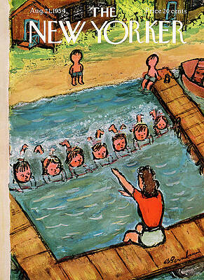 1954 New Yorker Cover: Swimming Lesson Wall Art
