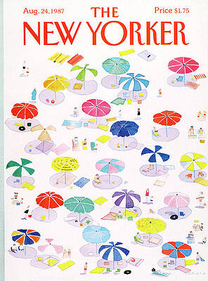 Colorful Beach Scene with Umbrellas Painting