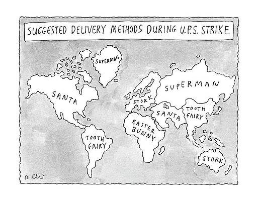 Santa Claus Drawing - New Yorker August 25th, 1997 by Roz Chast