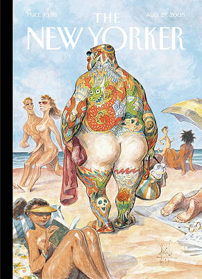 Tattooed Man on Busy Beach Wall Art